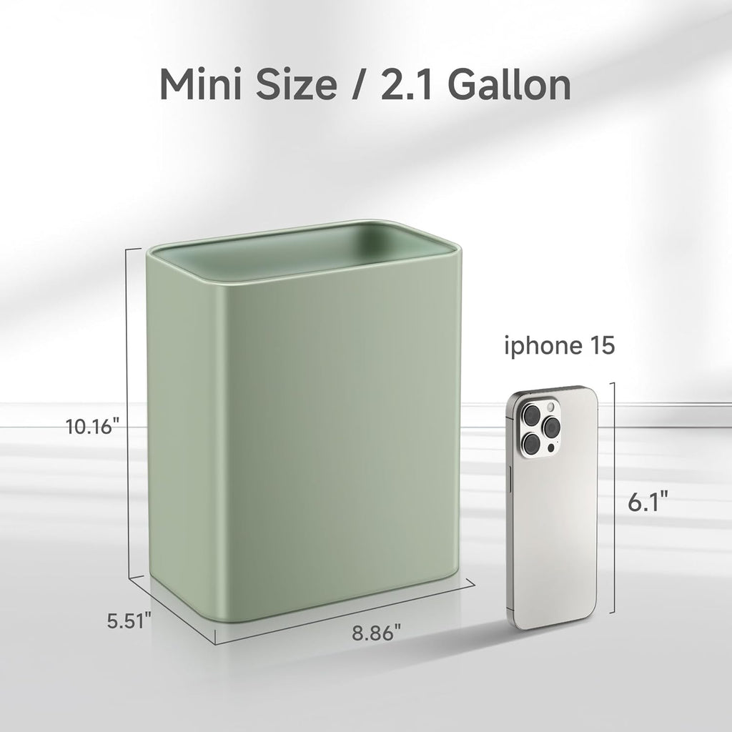 TIPGO Small Metal Trash Can, 2.1 Gallon Slim Trash Can for Bathroom, Wastebasket Garbage Bin for