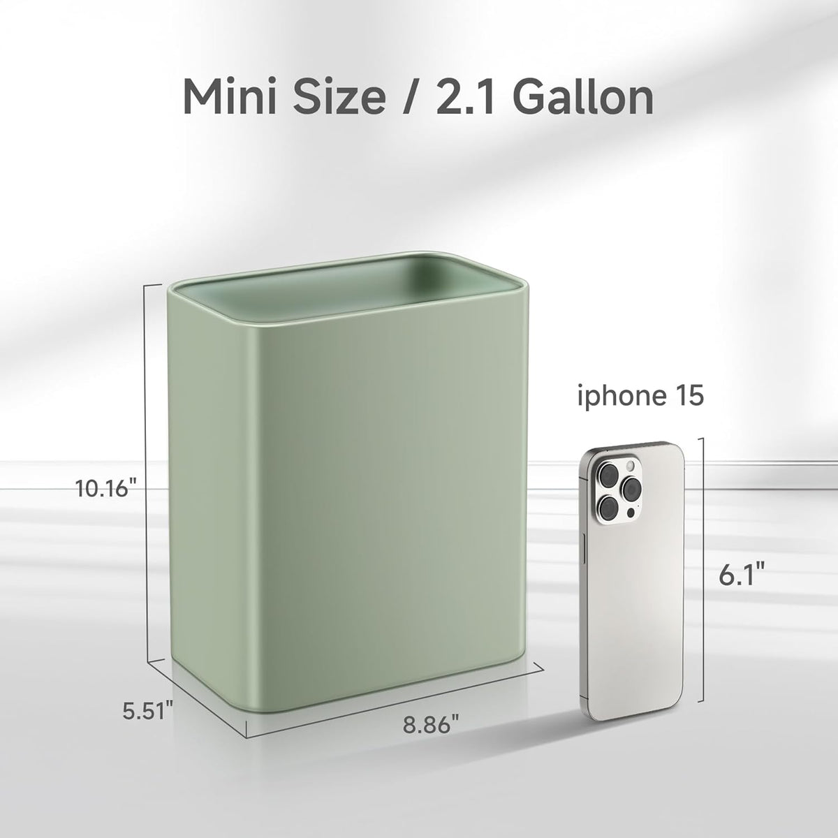 TIPGO Small Metal Trash Can, 2.1 Gallon Slim Trash Can for Bathroom, Wastebasket Garbage Bin for