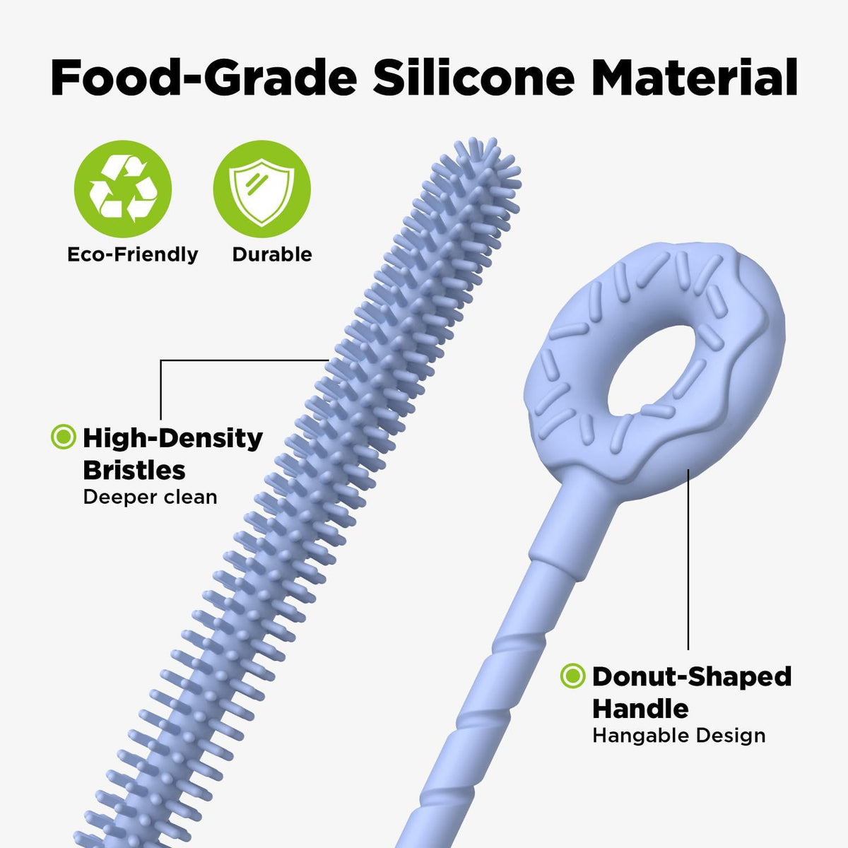 2 Pcs Silicone Straw Cleaner Brush, Extra Long Cleaning Brushes for Straws, 6mm&9mm, Blue