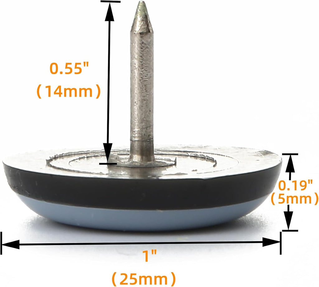 1" Nail on Furniture Sliders (24 Pack) - Furnigear Heavy Duty PTFE (Teflon) Chair Sliders Glides