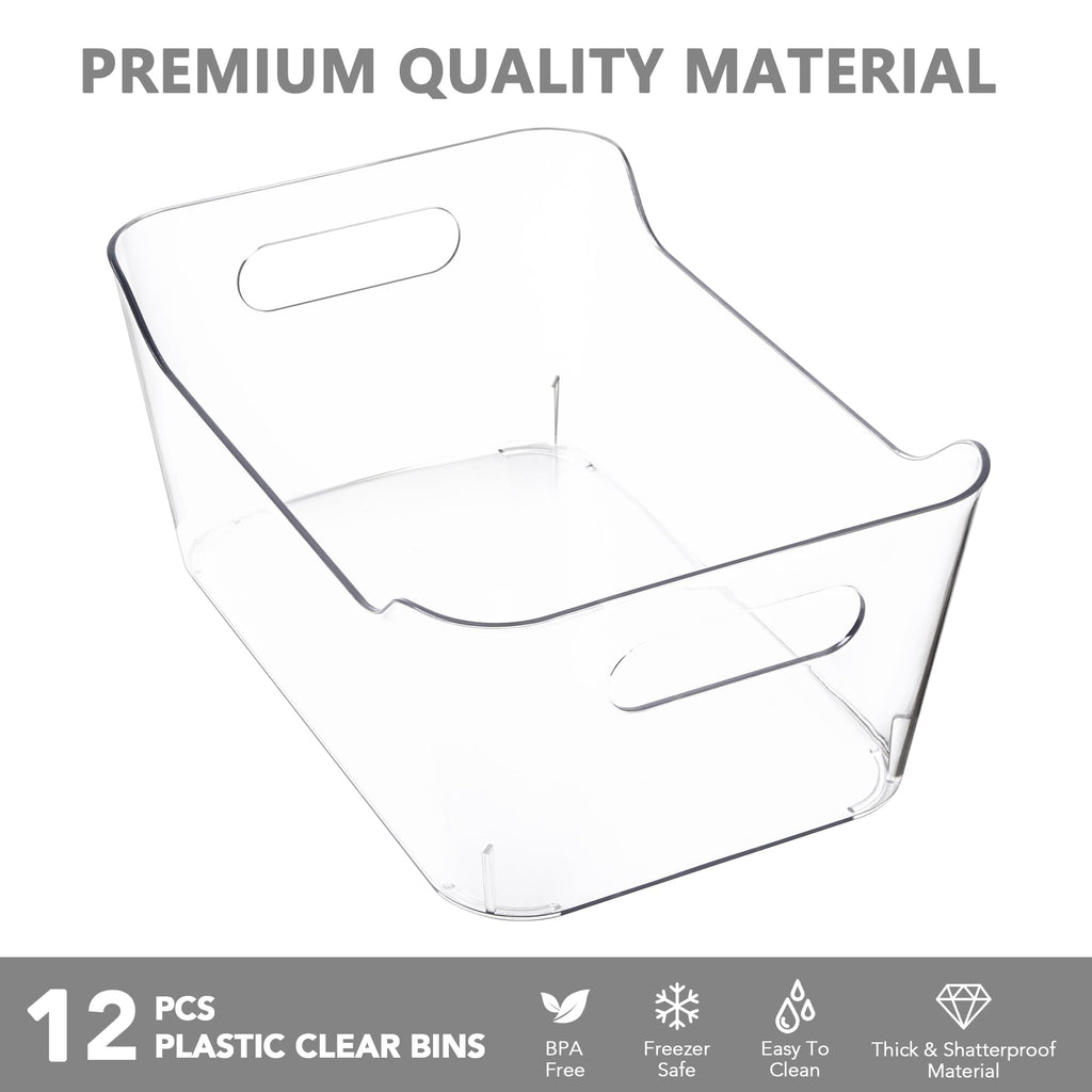Tiawudi 12 Pack Plastic Storage Bins, Multi-Use Organizer Bins, Pantry Organizer, Clear Storage
