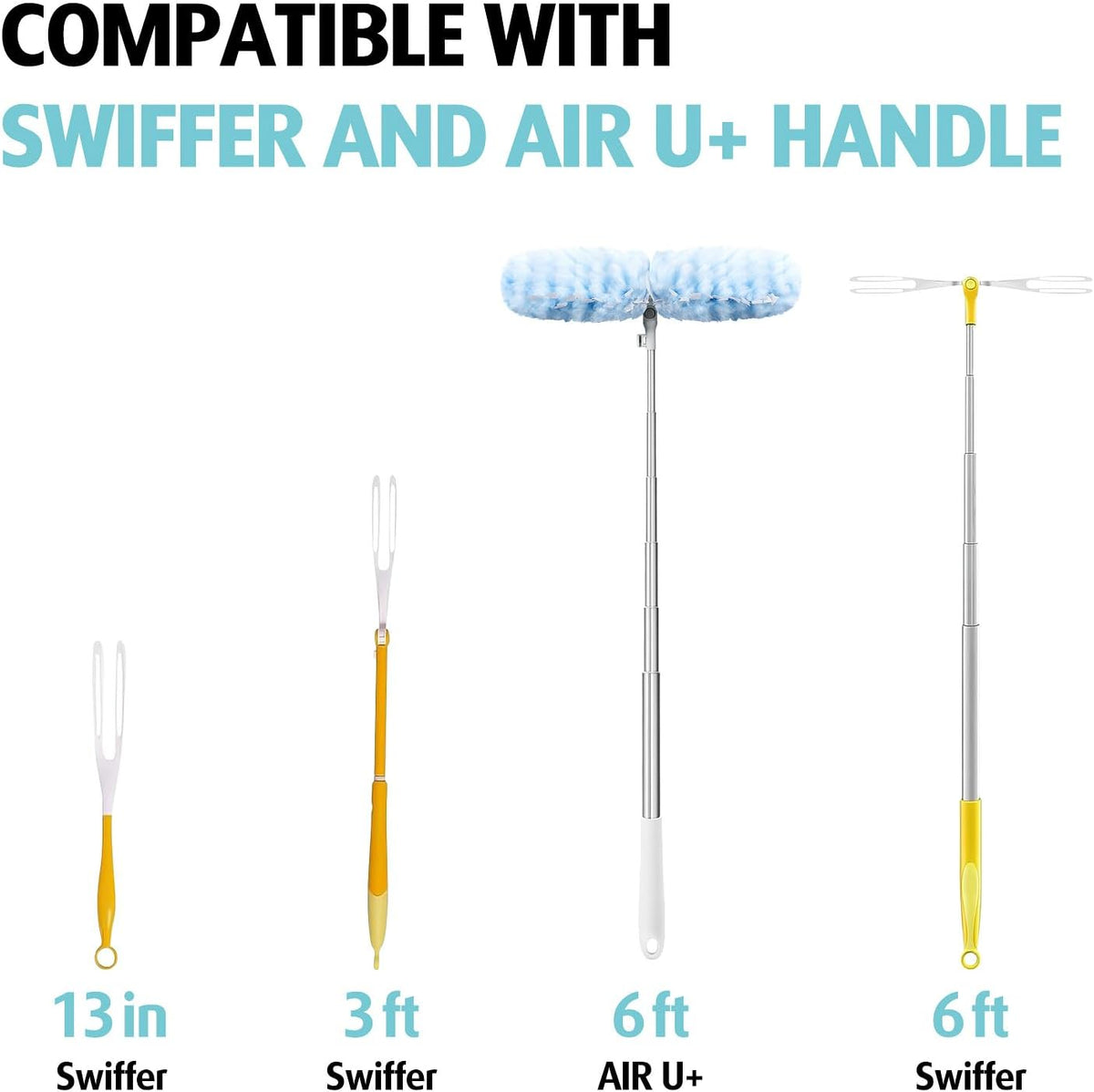 6 ft Extendable Duster Handle with 20 Pcs, Compatible with Swiffer, Disposable Microfiber Dusting