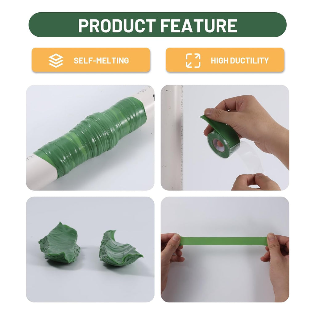 Self Fusing Silicone Tape 4 Rolls 1 in x 10' Green Waterproof Rescue Tape Rubber Leak Silicone