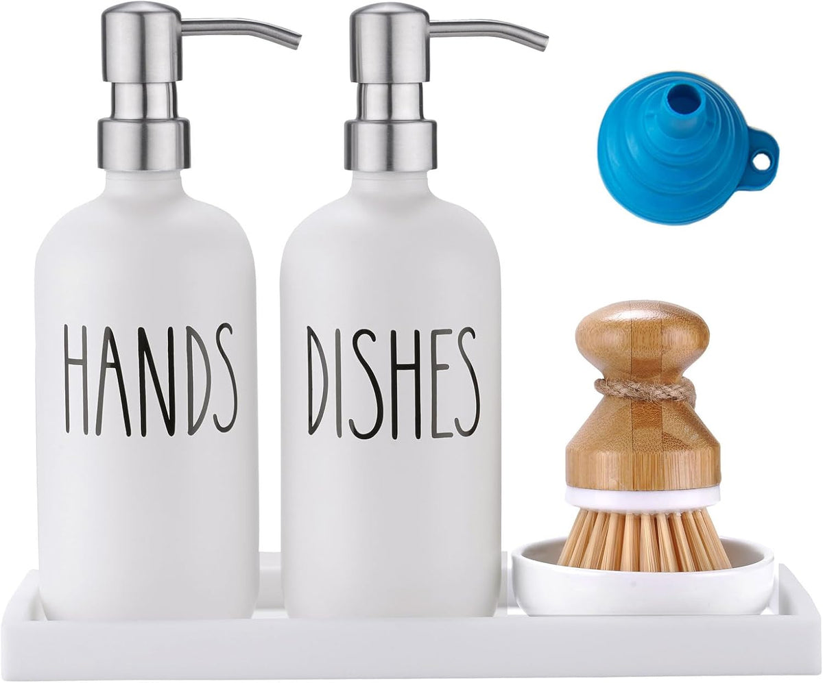 Glass Soap Dispenser for Kitchen,Farmhouse Kitchen Dish Hand Soap Dispenser Set,Rustproof Pump Soap