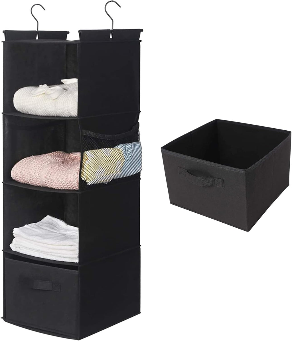 MAX Houser 4-Shelf Hanging Closet Organizer, Space Saver, Cloth Hanging Shelves with 2 Side