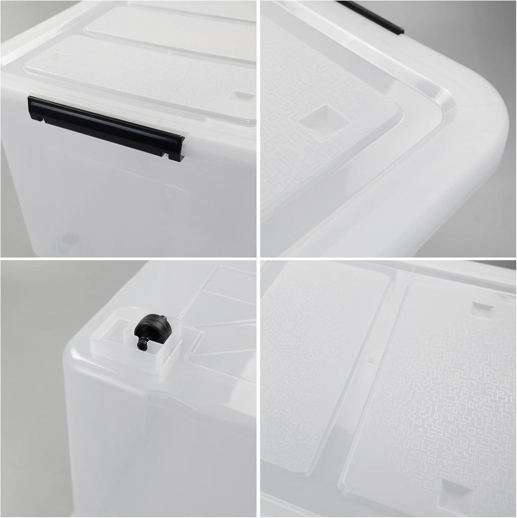 4 Packs 70L Large Plastic Storage Container with Wheels and Latching Lid, Stackable Storage