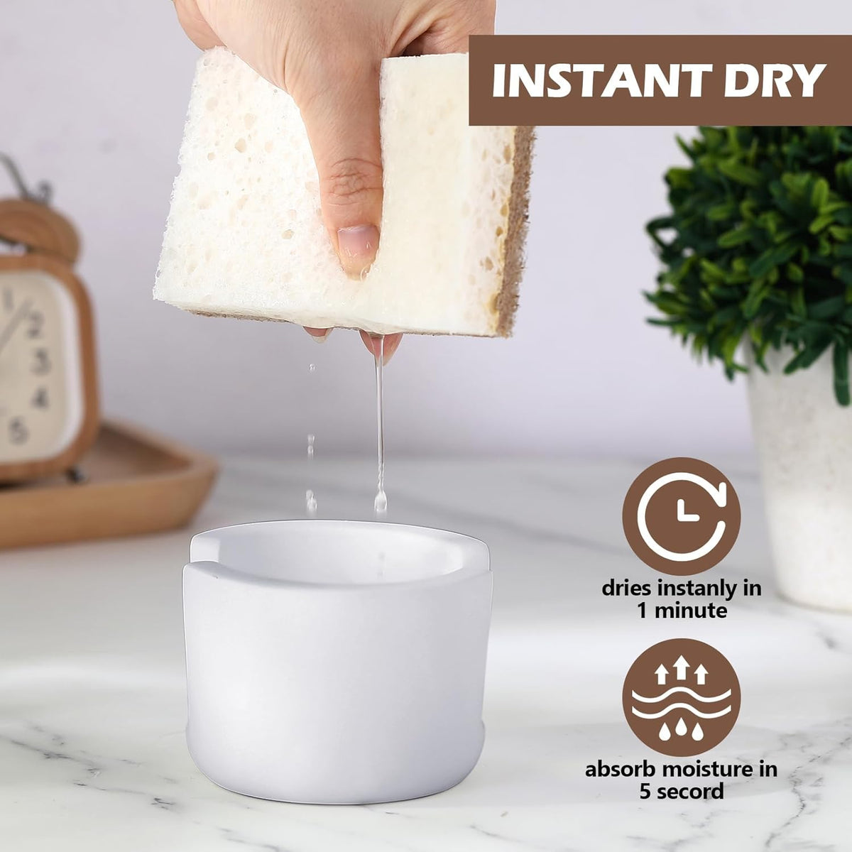 Geelin 2 Pack Diatomite Stone Sponge Holder for Kitchen Sink Absorbent Sponge Drying Rack Dish