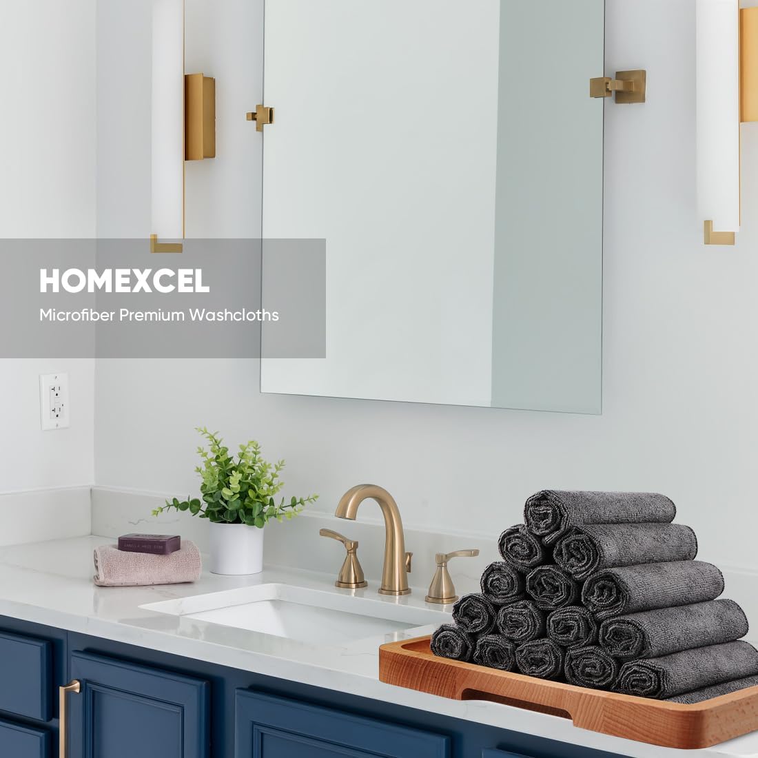 HOMEXCEL Microfiber Washcloths 12 Pack, Highly Absorbent and Soft Face Towel, Multi-Purpose Grey