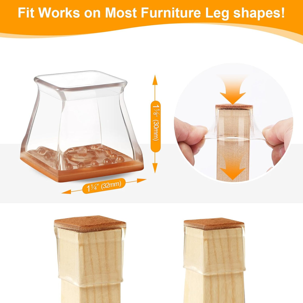CHUNZEXI 32 Pack Square Chair Leg Floor Protectors for Hardwood Floors, Silicone Felt Covers Pads