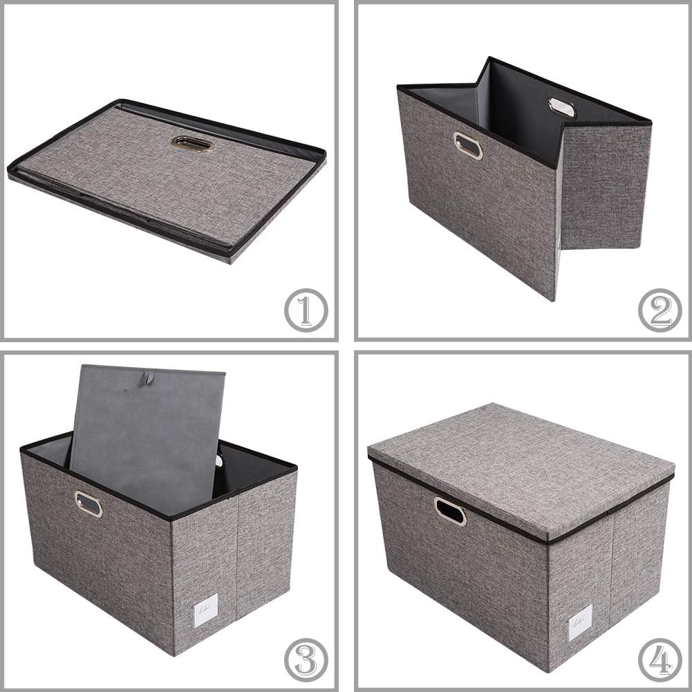 PRANDOM Extra Large Collapsible Storage Bins with Lids [5-Pack] Linen Fabric Foldable Storage