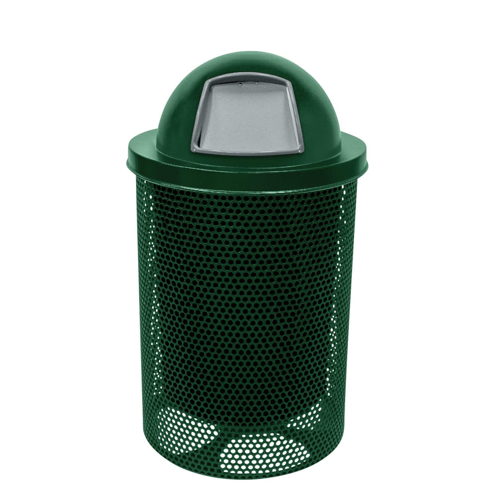 COATEDOUTDOORFURNITURE RDT-P-GRN Heavy Duty Round Trash Receptacle with Dome Top, Liner Included