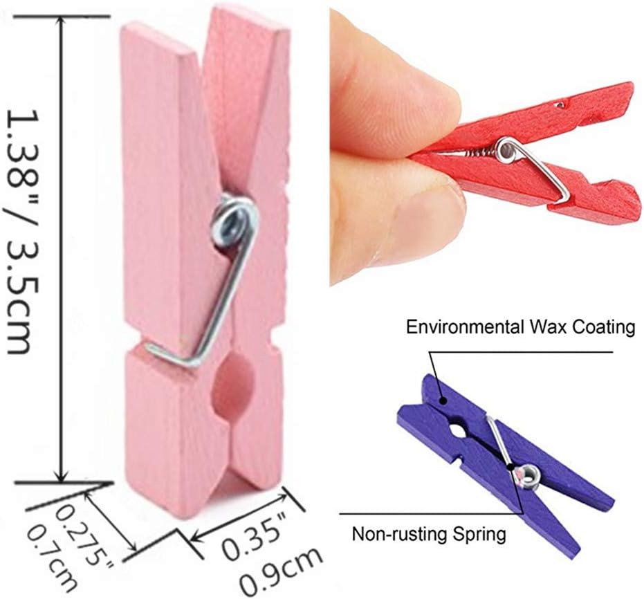 DurReus 50pcs Small Wood Clothes Pins Pegs Hangers Picture Display Art Crafts Clip Clamps String