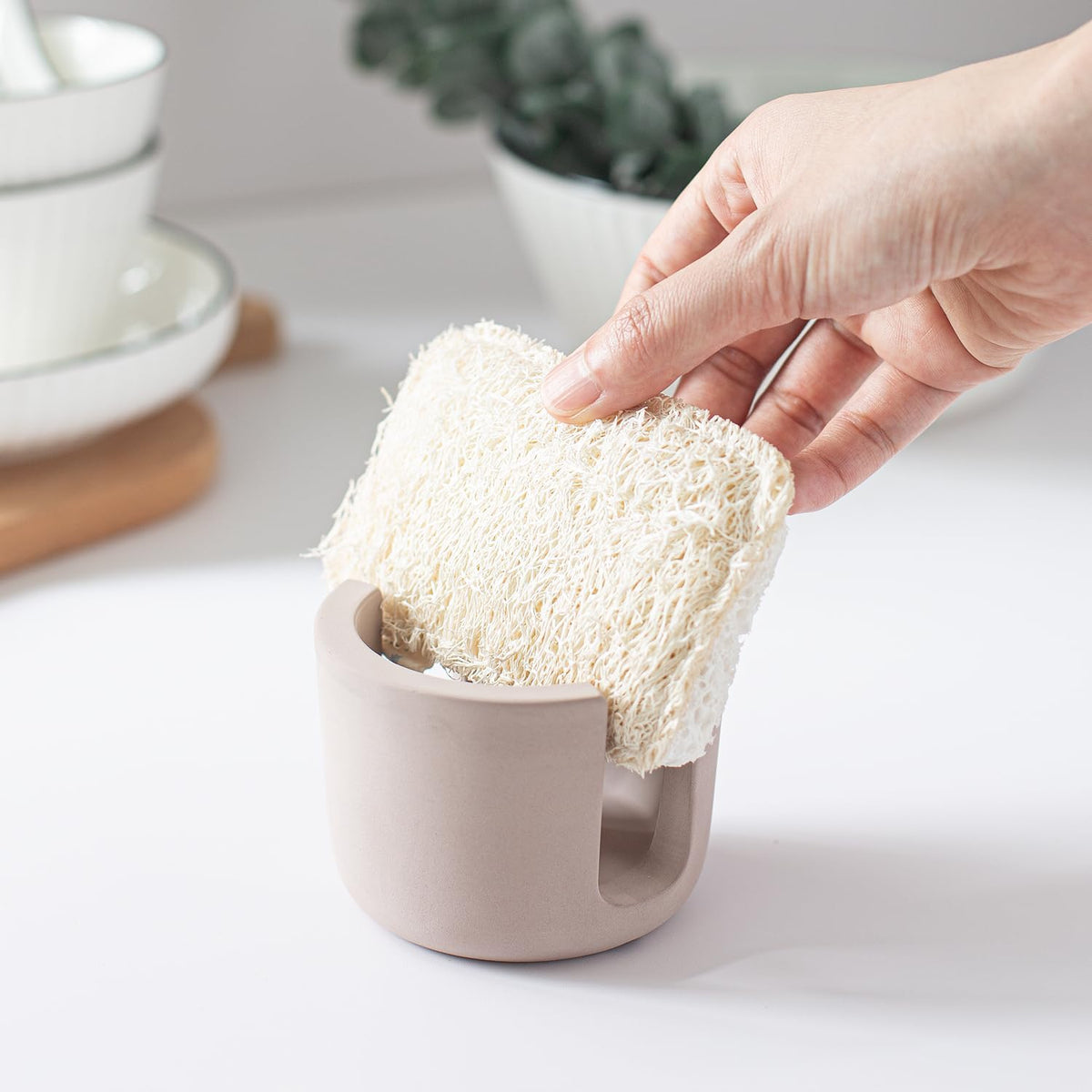 MOPHONICHOME Sponge Holder, Stone Sponge Holder For Kitchen Sink - Diatomite Kitchen Sink Caddy