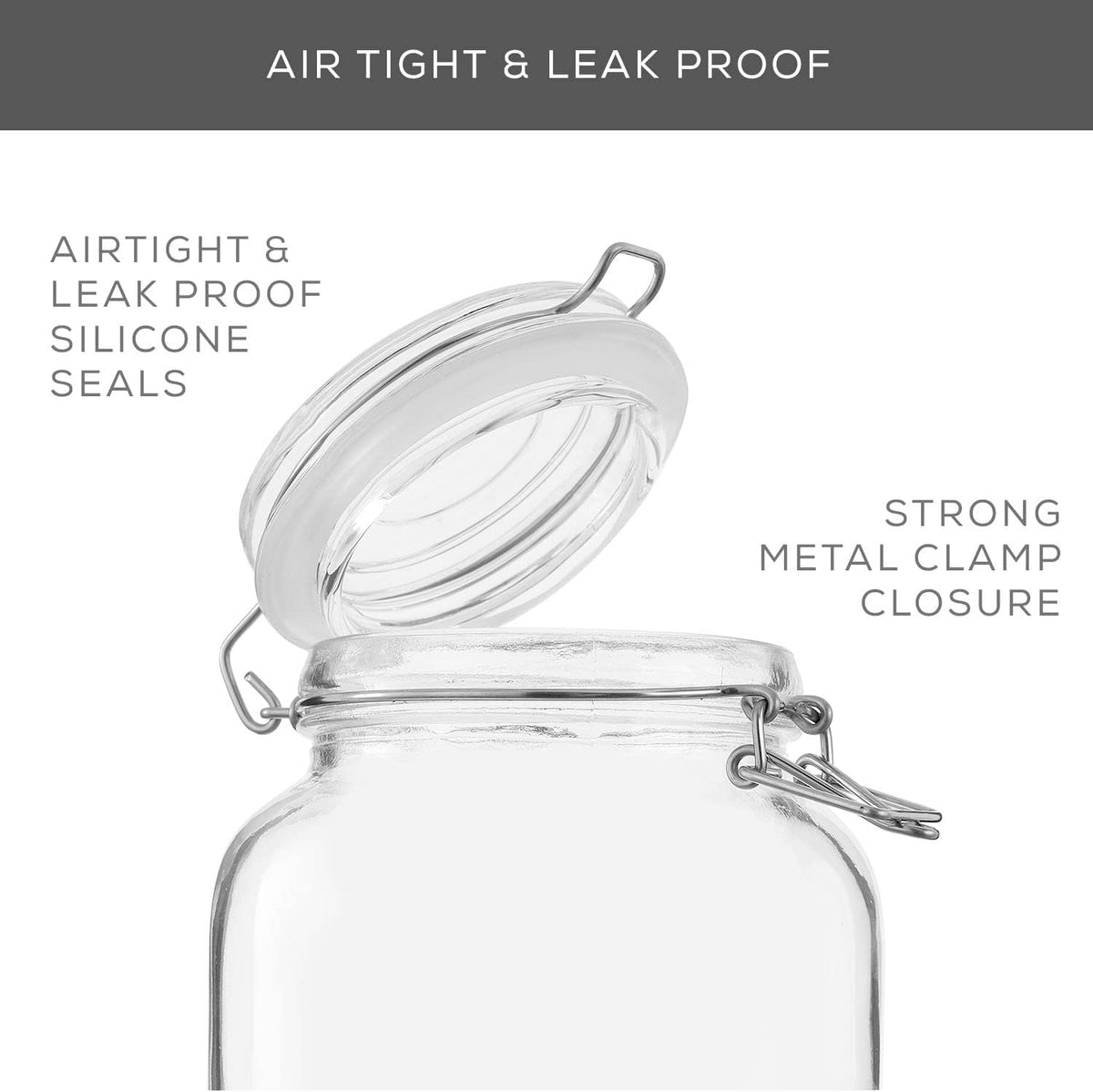 JoyJolt Airtight Glass Jars with Lids Set of 3. 78oz Glass Jar with Lid and 6 Silicone Seals! Large
