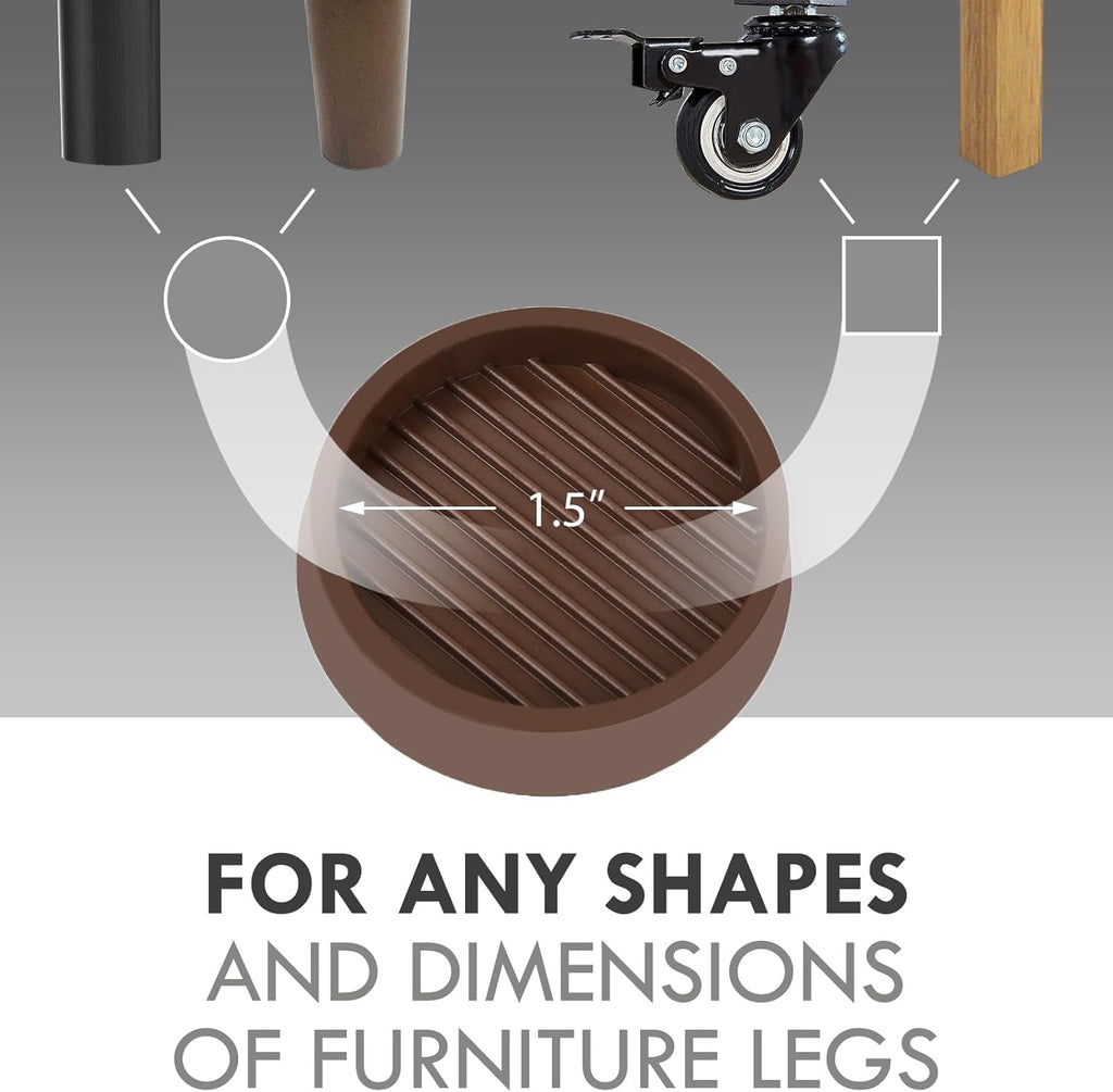 Non Slip Furniture Pads, 1.5” Round Rubber Caster Cups, 8 Pcs Furniture Coasters, Anti-Slip