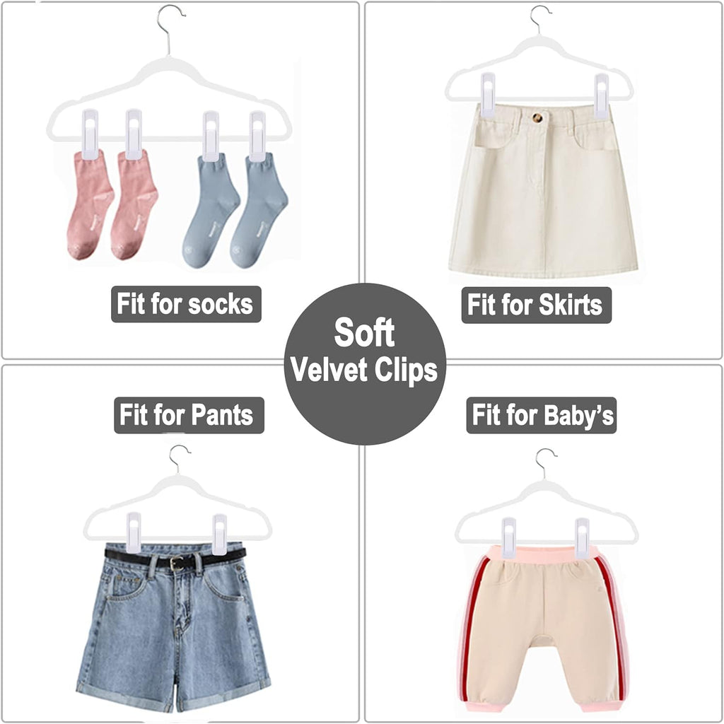 White Velvet Hangers Clips 40 PCS, Pants Hangers Velvet Clips Easily Add to Velvet Hanger, Skirt