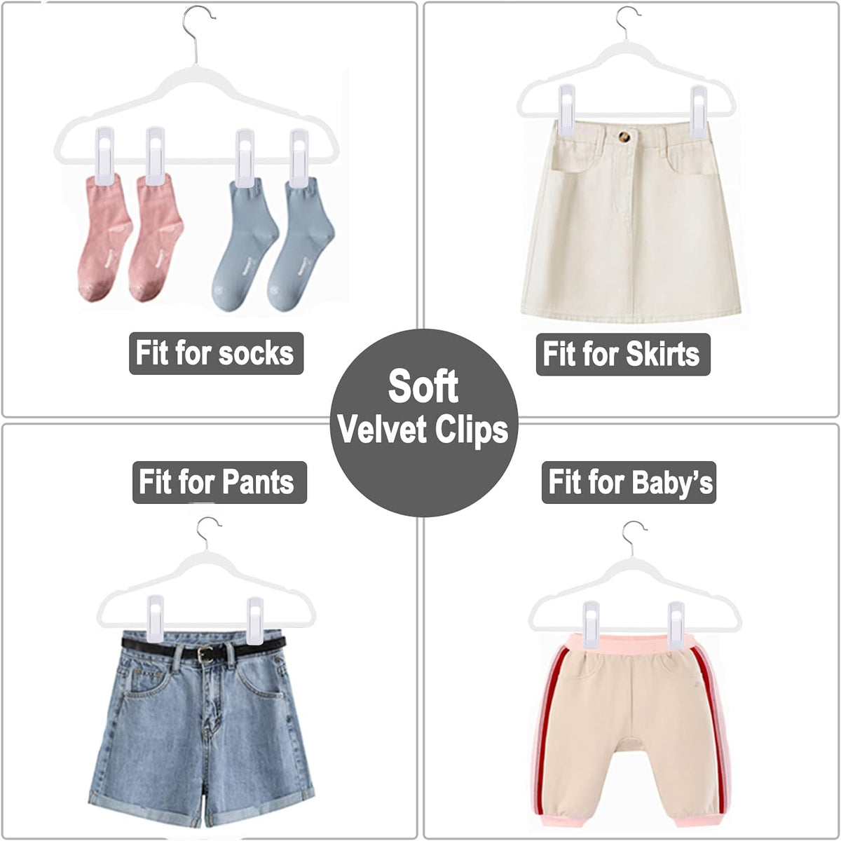 White Velvet Hangers Clips 40 PCS, Pants Hangers Velvet Clips Easily Add to Velvet Hanger, Skirt