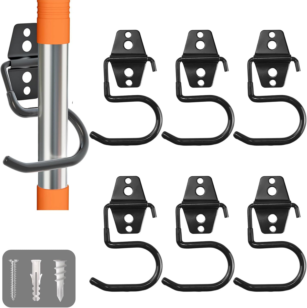 LIGHT DUST Broom Holder Wall Mount - 6 Pack Tool Hangers Garage Wall Hanging Organizer - Heavy Duty