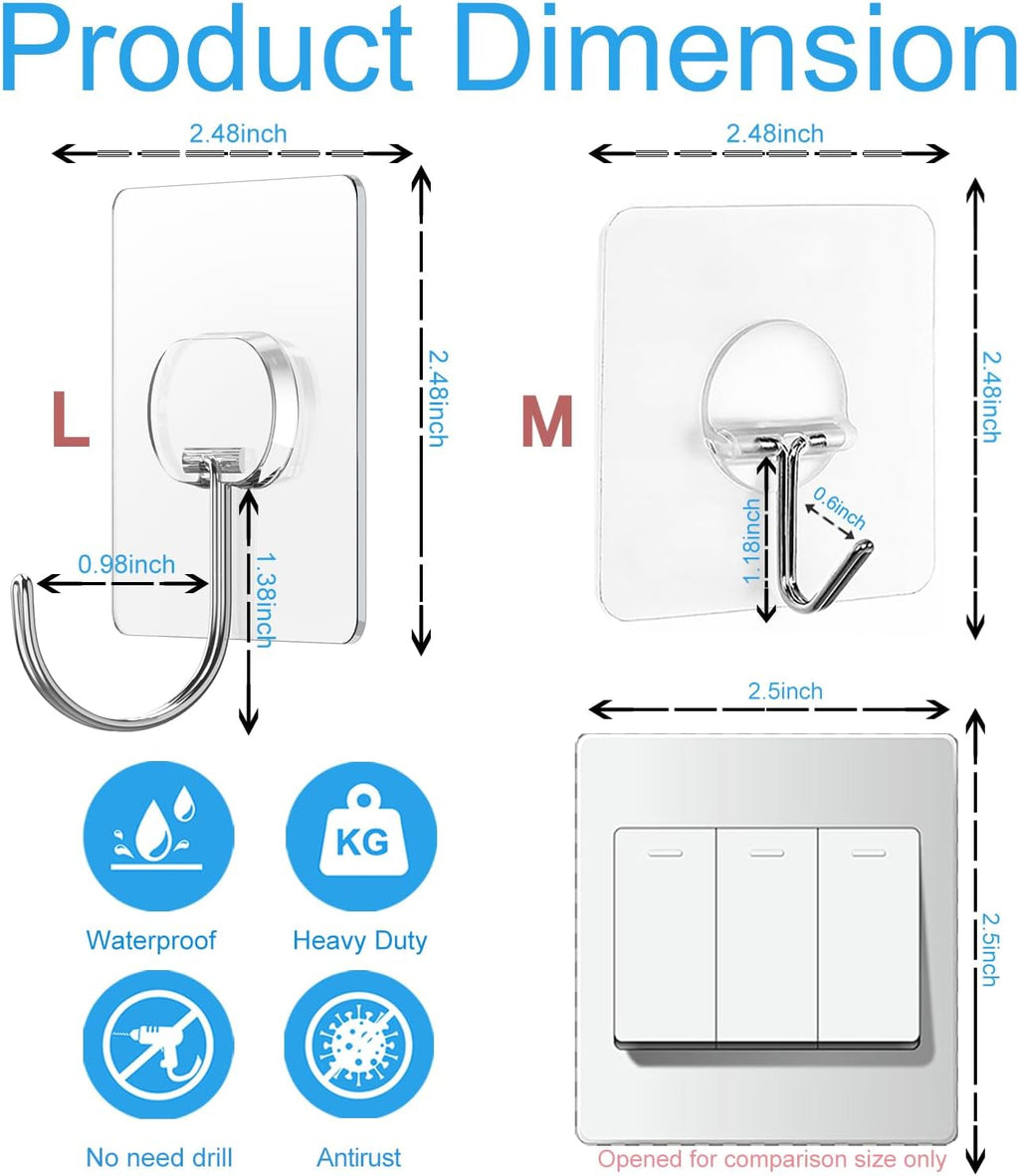 Large Adhesive Hooks for Hanging Heavy Duty Wall Hooks Self Adhesive Towel Coat Hooks Waterproof