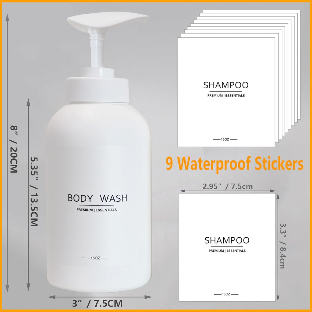 Frosted Pearl White Shampoo and Conditioner Bottles, Refillable Apothecary Dispenser Pump for