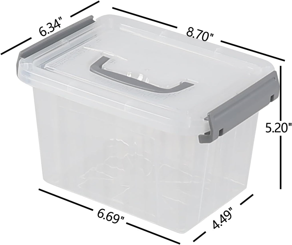 3 L Small Clear Storage Latch Box, 6 Pack Plastic Stackable Organizer Containers with Lids