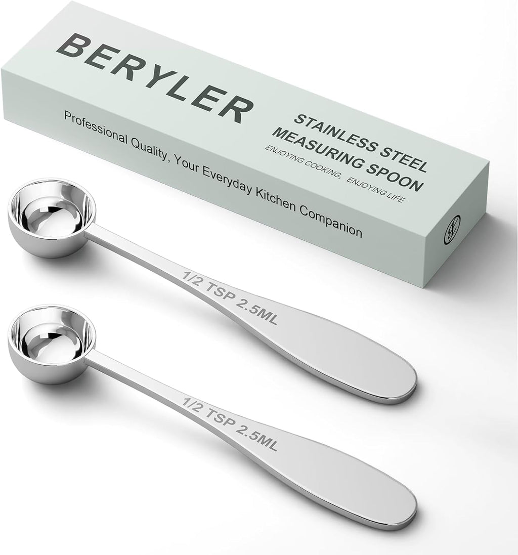 2PCS 1/2tsp(1/6tbsp, 2.5 ml) Single Measuring Spoon, Stainless Steel Individual Teaspoon, Metal