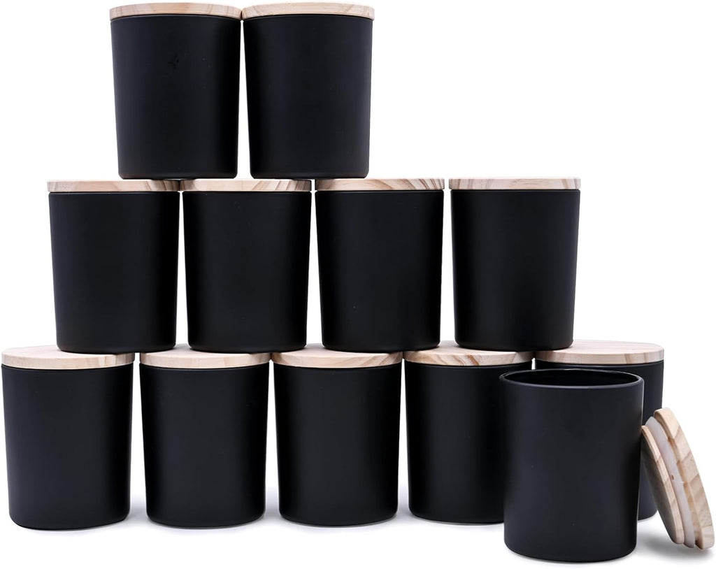 Thick Candle Jars for Making Candles 12 Pcs, 7 OZ Empty Jars with Wood Lids for Candle Making