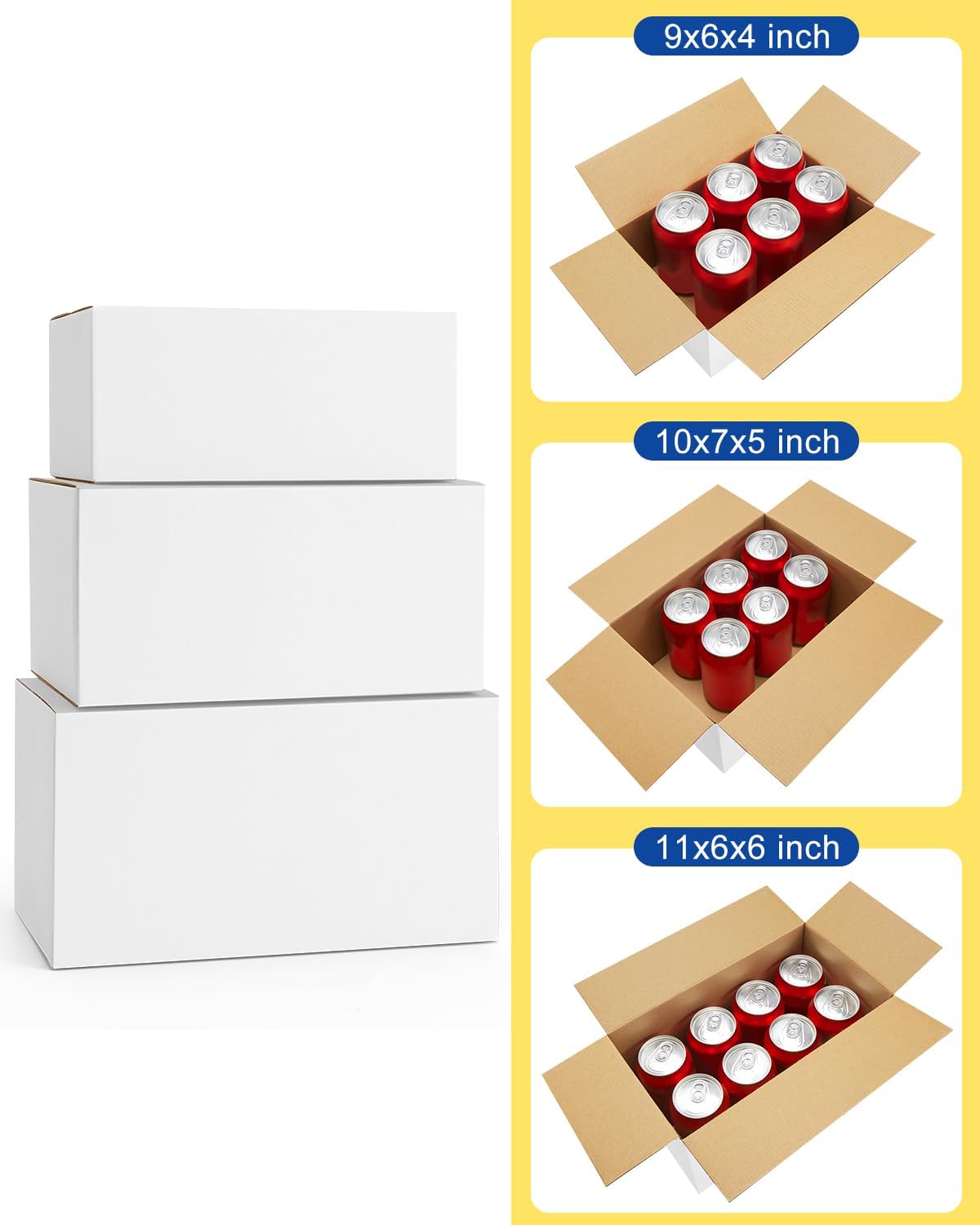 Assorted-Sizes-Shipping-Boxes-45-Pack: 9x6x4 & 10x7x5 & 11x6x6 Small-Shipping-Boxes-Mailers, White