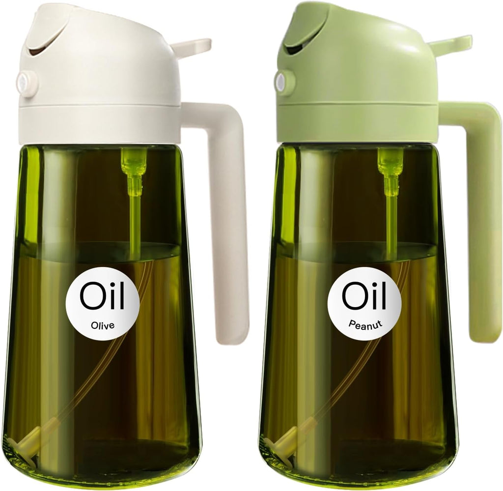 YARRAMATE 2PCS 16oz/470ml Oil Sprayer for Cooking with Stickers, Food-Grade 2 in 1 Olive Oil