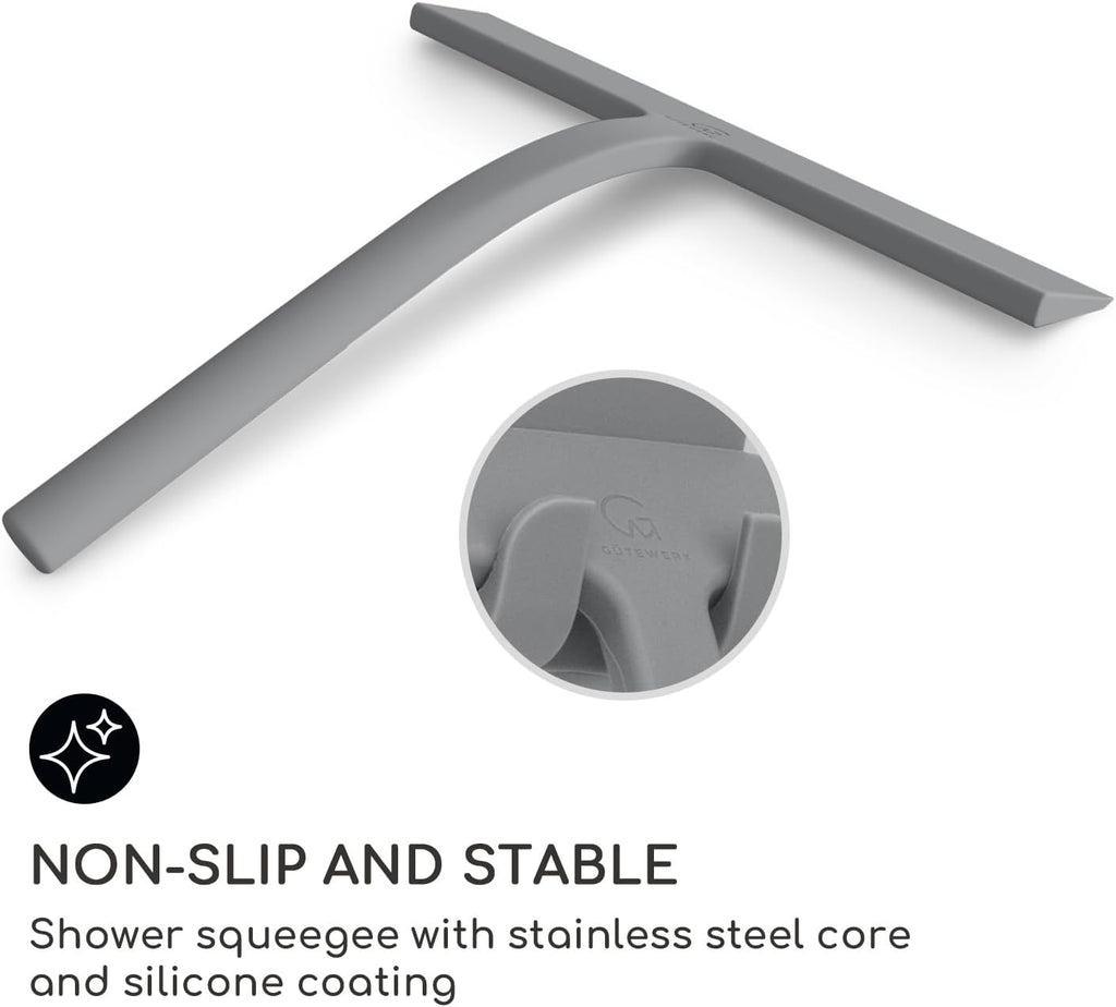 GÜTEWERK Shower Squeegee for Glass Doors, Silicone Window Squeegee, Bathroom and Glass Cleaning