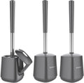 SetSail Toilet Brush and Holder 3 Pack, Self Closing Lid Toilet Bowl Brushes Holder Extra Long