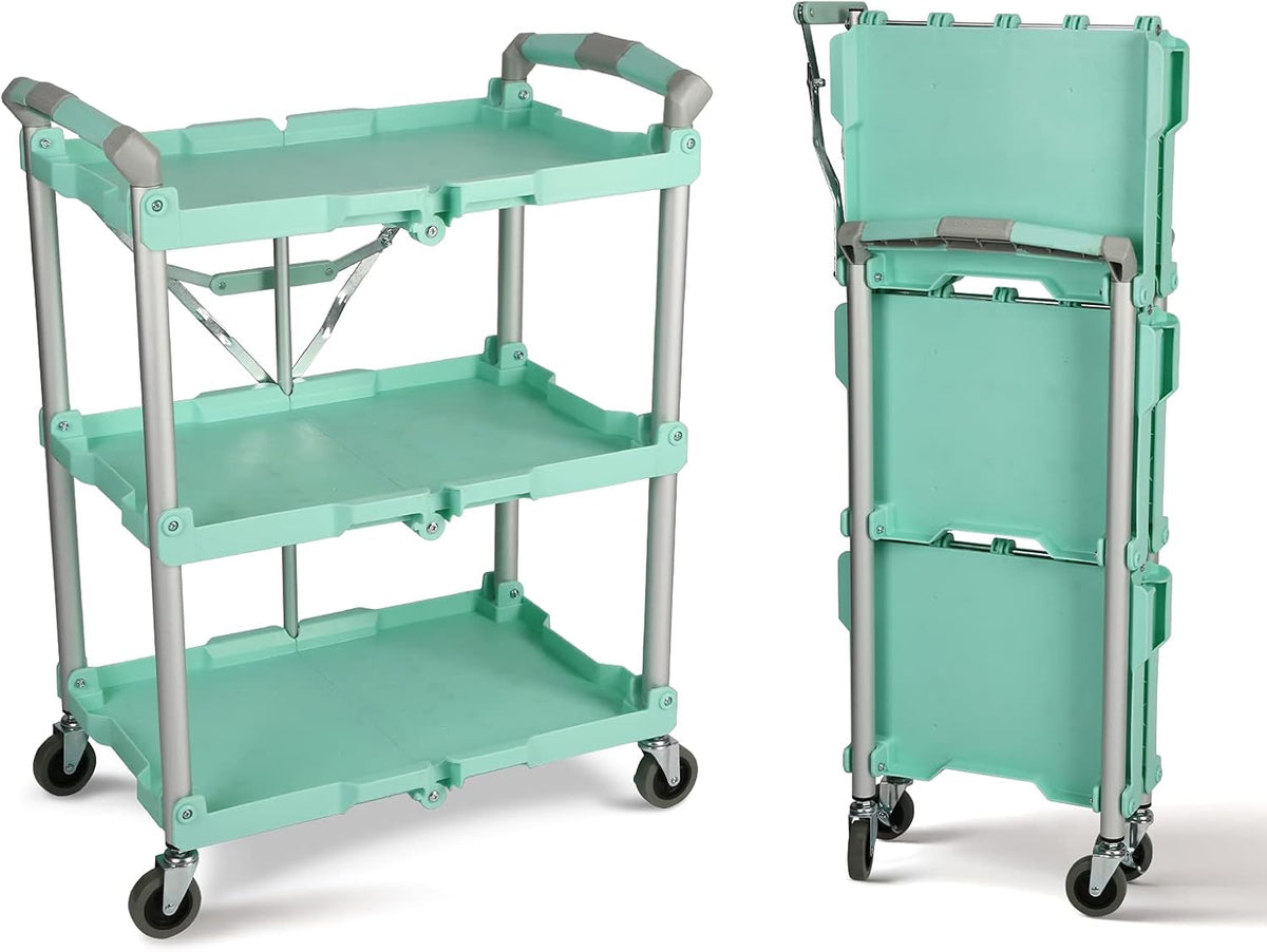 Olympia Tools 89-349 Pack-N-Roll Folding Collapsible Service Cart, 150LB Capacity, Teal