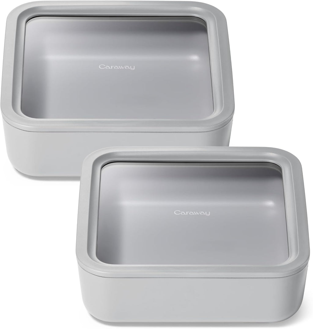 Caraway 2pc Glass Food Storage Set - 10 Cup Food Containers (2) - Ceramic Coated - Non Toxic, Non