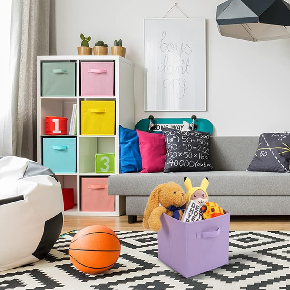 Stero Fabric Storage Bins 6 Pack Fun Colored Durable Storage Cubes with Handles Foldable Cube