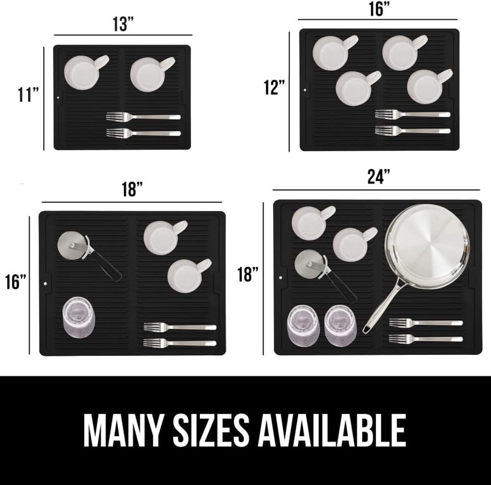 GORILLA GRIP 100% BPA-Free Patented Silicone Dish Drying Mat for Kitchen Counter, 18x16 Inch, Water