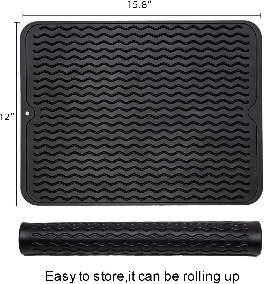 ZLR 2 Pcs Silicone Dish Drying Mats for Kitchen Counter, Eco-Friendly Fast Dry Dish Mat, Easy Clean