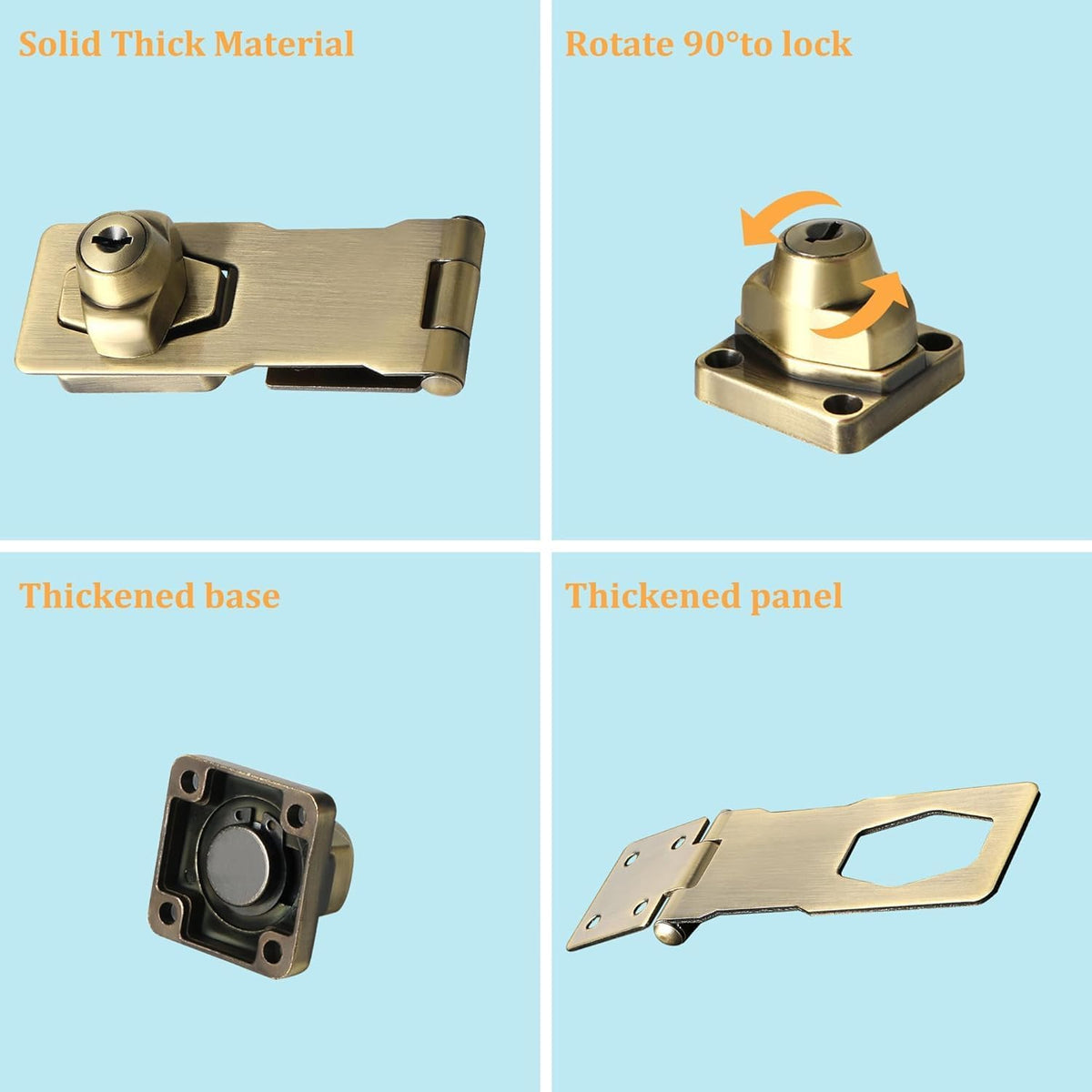 Alise Keyed Hasp Lock,3 Inch Safety Packlock Clasp Hasp Lock Latch with Lock,Door Hinge Lock with
