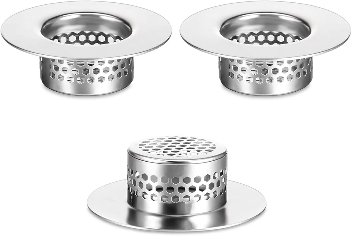 Bathroom Sink Strainer (3 Pack), Bathtub Drain Cover Lavatory Sink Drain Strainer Hair Catcher for