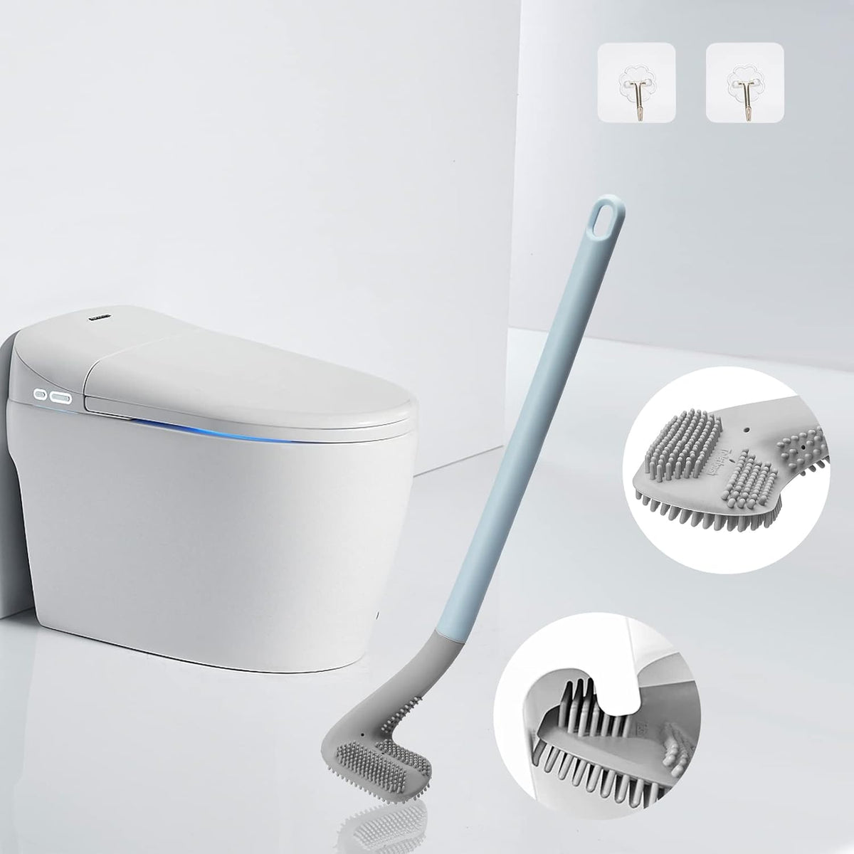 2Pcs Toilet Brush, Slim Compact Bathroom Toilet Scrubber No Dead Corners Silicone Toilet Brush