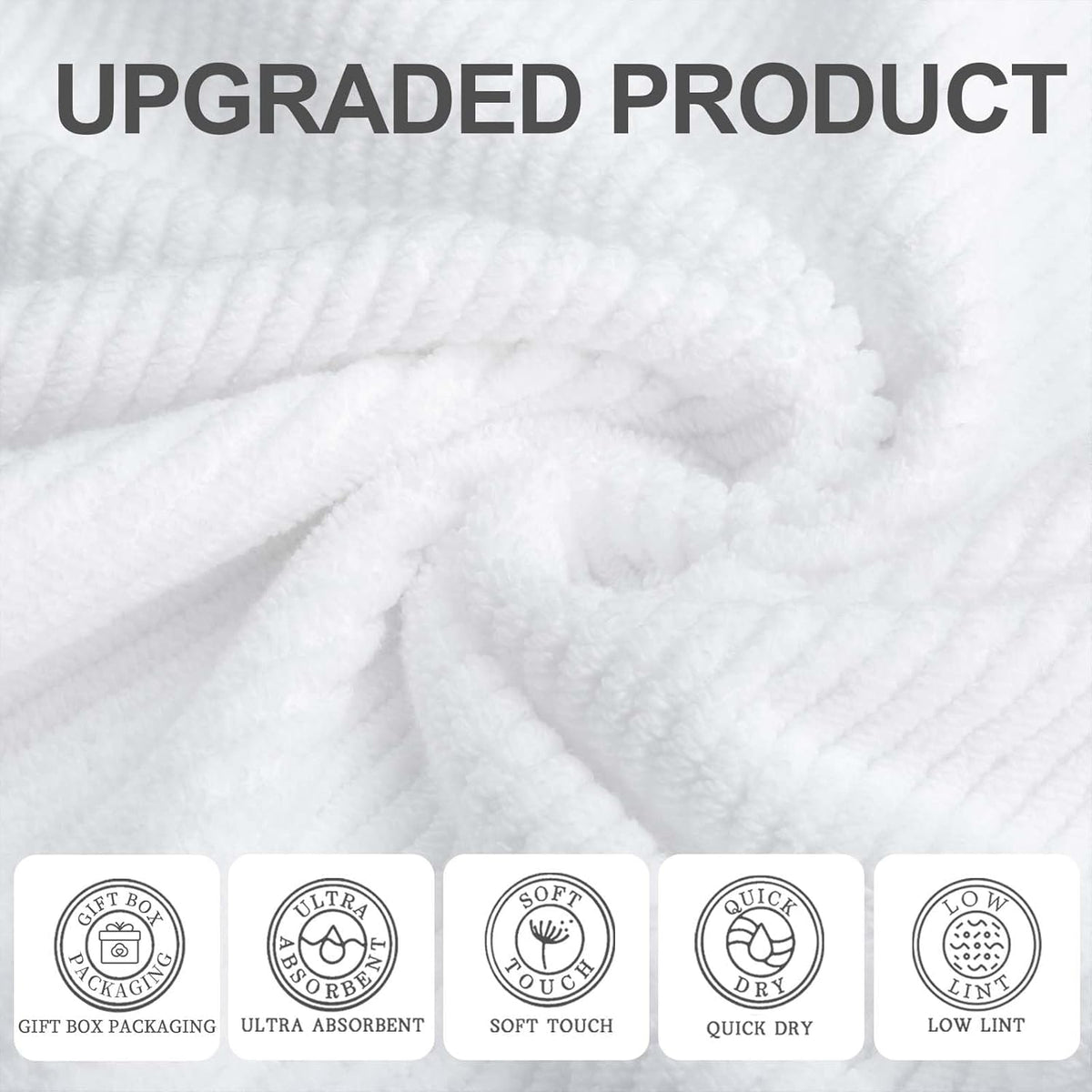 White Washcloths for Bathroom (6PC, 13"x13") - Cotton | Quick Dry | Lightweight | Thick | Soft |