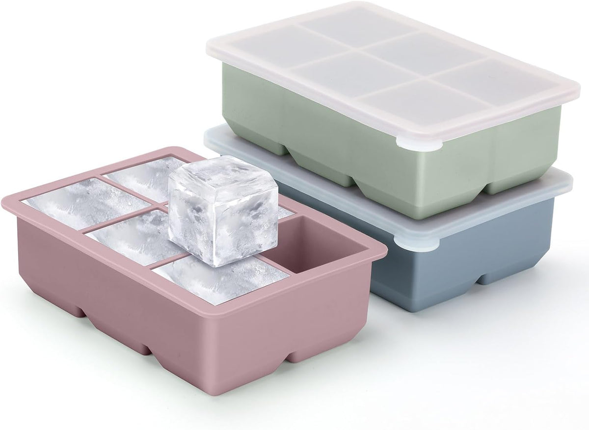 Silicone Ice Cube Trays 3 Pack - Large Size Silicone Ice Cube Molds with Leak Proof Removable Lid