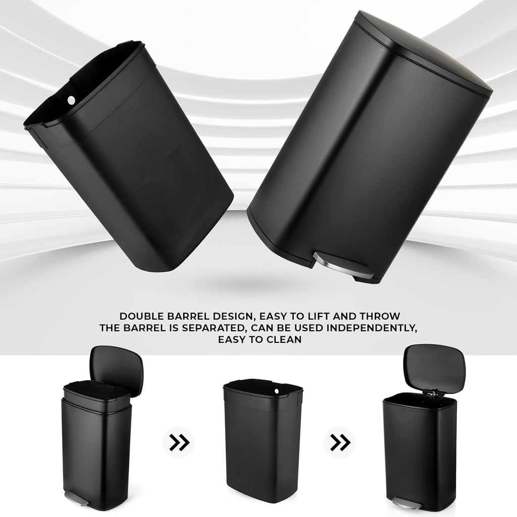 8 Gal Kitchen Trash Can, 30L Recycling or Garbage Bin, Brushed Stainless Steel Waste Basket