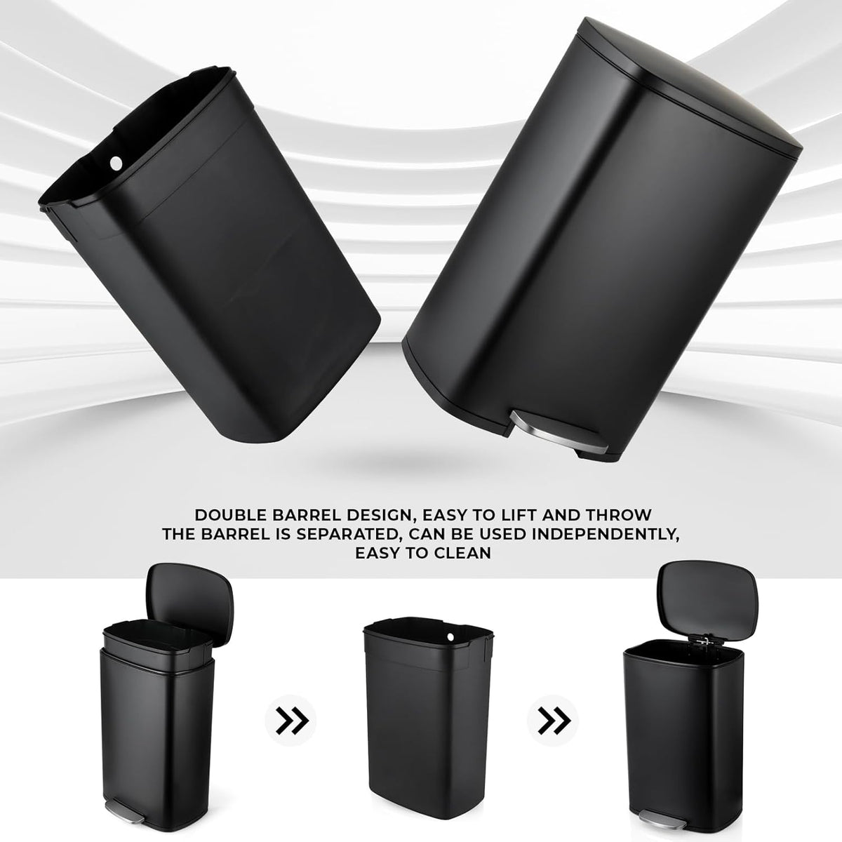 8 Gal Kitchen Trash Can, 30L Recycling or Garbage Bin, Brushed Stainless Steel Waste Basket
