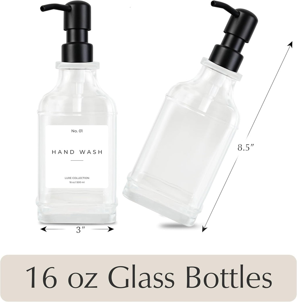 Emerson Essentials Glass Soap Dispenser Set – 16 oz 2-Pack – Refillable Dish & Hand Soap Dispensers
