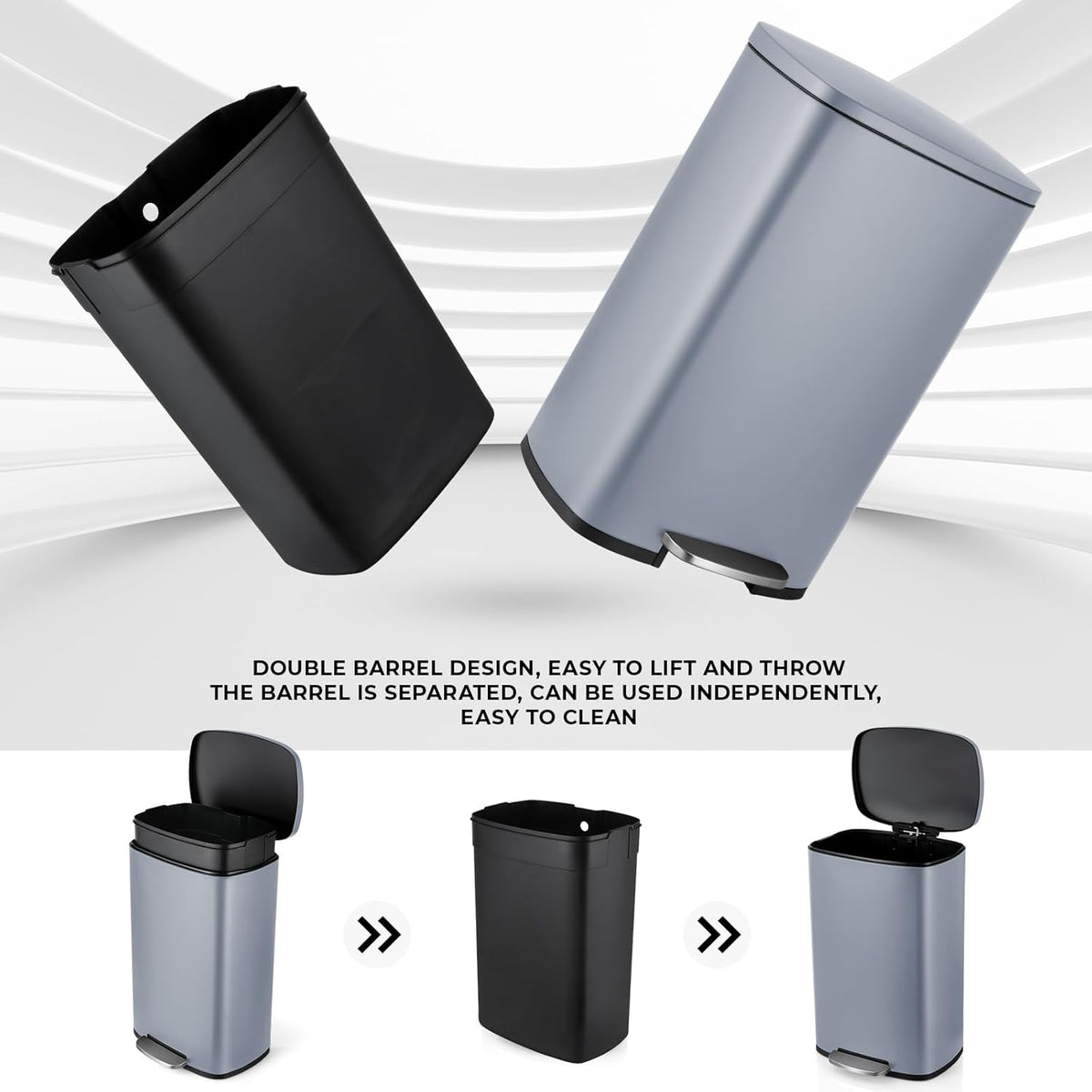 8 Gal Kitchen Trash Can, 30L Recycling or Garbage Bin, Brushed Stainless Steel Waste Basket