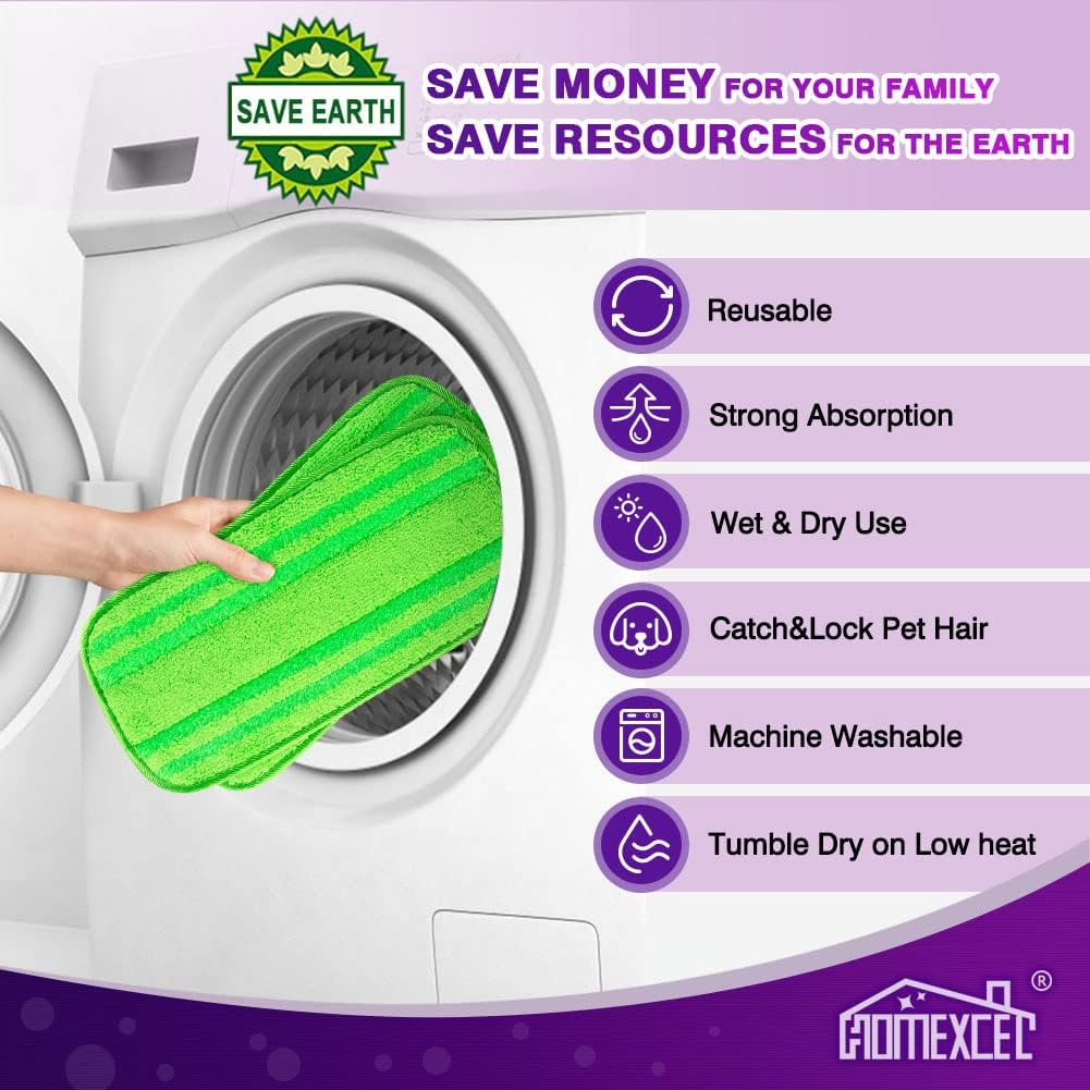HOMEXCEL Microfiber Mop Pads Compatible with Swiffer Wet Jet-15"x5.5", Reusable and Machine