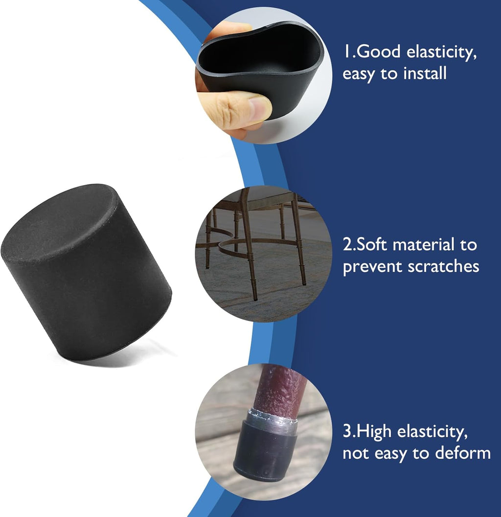 4 Pcs 1" Round Rubber Chair Leg Caps, PVC Table Leg Covers, Flexible & Anti-Slip Furniture Leg End