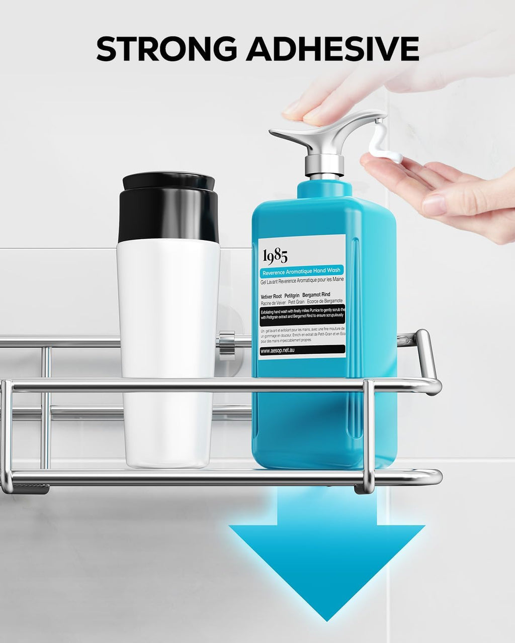 Nieifi Shower Caddy Shelf Storage Rack Adhesive Without Drilling Stainless Steel with Hooks for