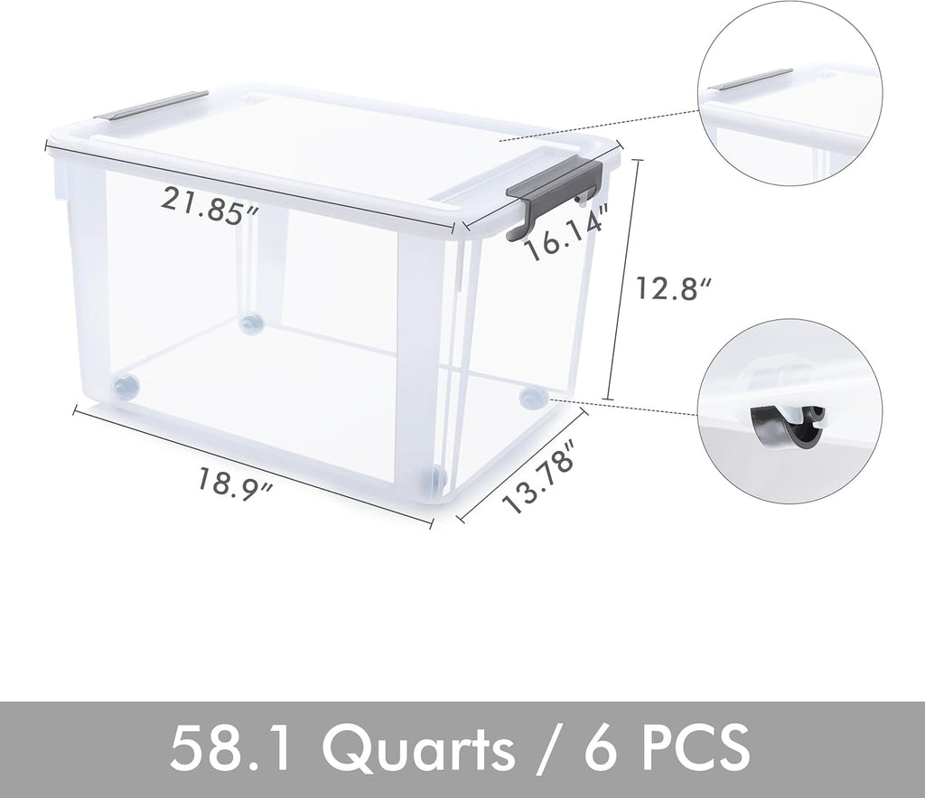 Citylife 6 Packs 58.1 QT Plastic Storage Bins with Lids Large Stackable Storage Containers for