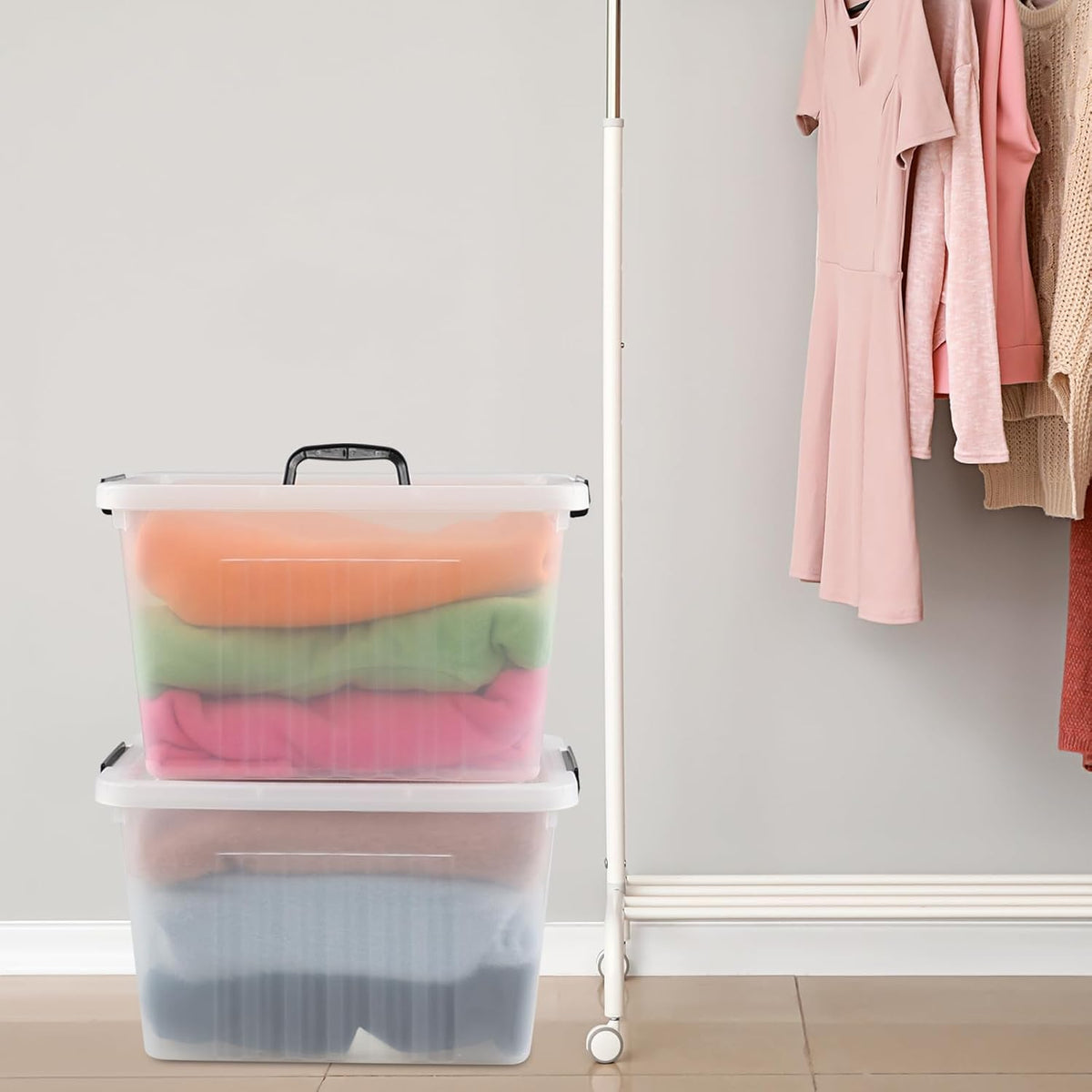Bringer 4-Pack Clear Plastic Latching Storage Box, 18 L Storage Bin with Handle